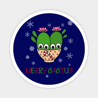 Merry Cactus - Cacti Couple In Christmas Candy Cane Bowl Magnet